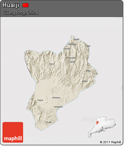 Shaded Relief 3D Map of Huaiji, single color outside