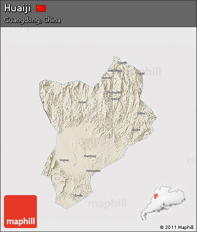 Shaded Relief 3D Map of Huaiji, single color outside
