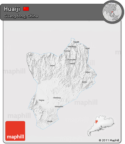 Silver Style 3D Map of Huaiji, single color outside