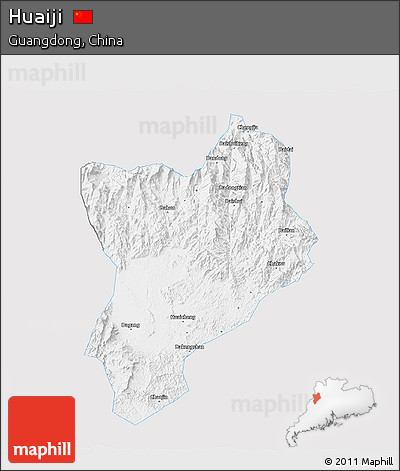 Silver Style 3D Map of Huaiji, single color outside