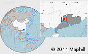 Gray Location Map of Huaiji, highlighted country, highlighted parent region, hill shading