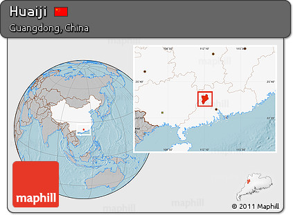 Gray Location Map of Huaiji, highlighted country, hill shading