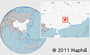 Gray Location Map of Huaiji, highlighted country, hill shading