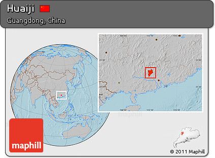 Gray Location Map of Huaiji, hill shading
