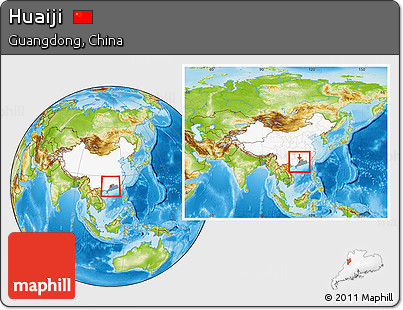 Physical Location Map of Huaiji, highlighted country, highlighted parent region, within the entire country