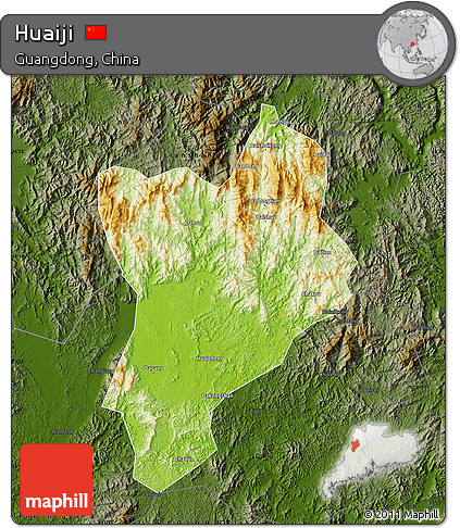 Physical Map of Huaiji, darken