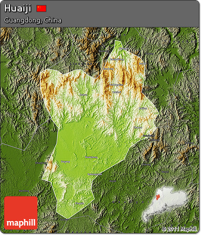 Physical Map of Huaiji, darken