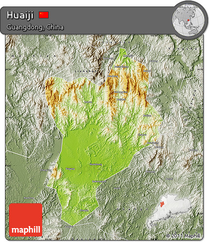 Physical Map of Huaiji, semi-desaturated