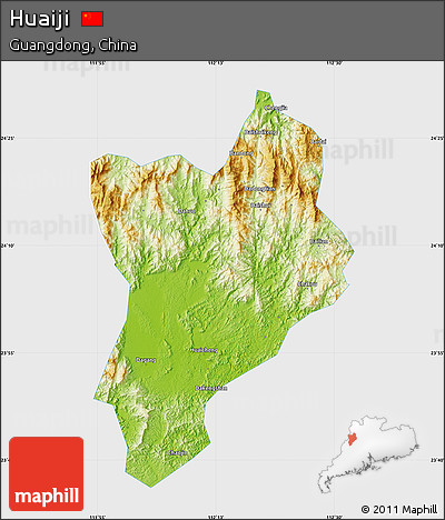 Physical Map of Huaiji, single color outside