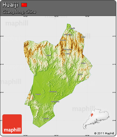Physical Map of Huaiji, single color outside
