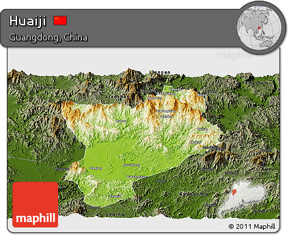 Physical Panoramic Map of Huaiji, darken