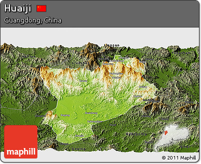 Physical Panoramic Map of Huaiji, darken