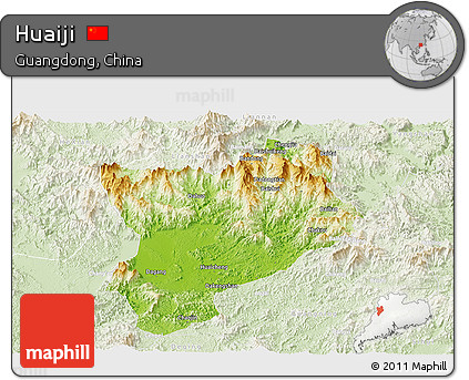 Physical Panoramic Map of Huaiji, lighten