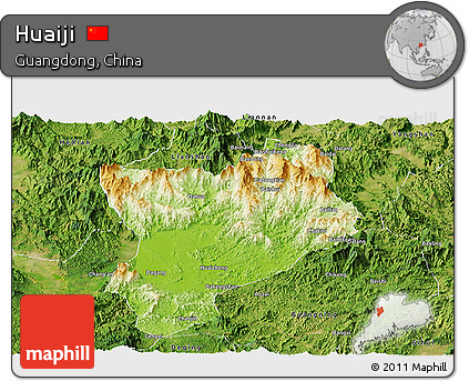 Physical Panoramic Map of Huaiji, satellite outside