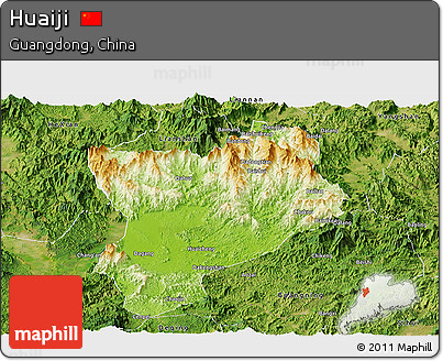 Physical Panoramic Map of Huaiji, satellite outside