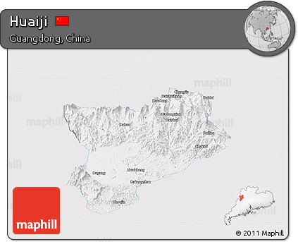Silver Style Panoramic Map of Huaiji, single color outside