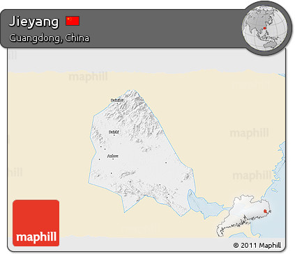 Classic Style 3D Map of Jieyang, single color outside