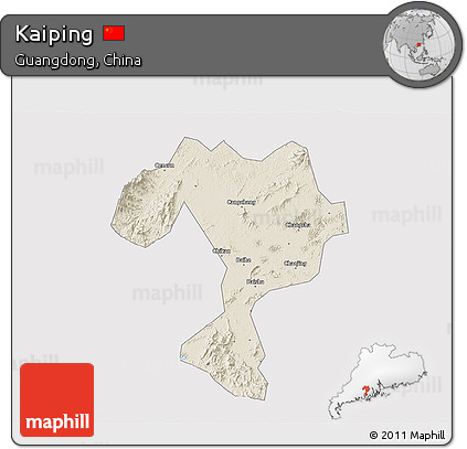 Shaded Relief 3D Map of Kaiping, cropped outside