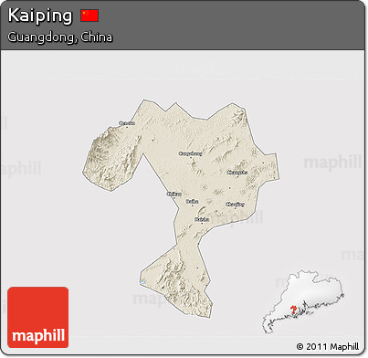 Shaded Relief 3D Map of Kaiping, cropped outside
