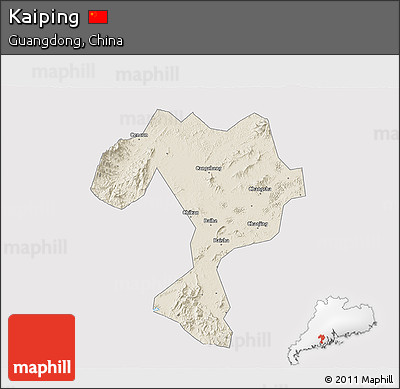 Shaded Relief 3D Map of Kaiping, cropped outside