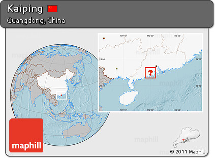 Gray Location Map of Kaiping, highlighted country, hill shading