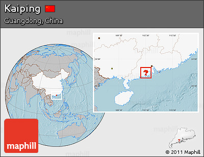 Gray Location Map of Kaiping, highlighted country, hill shading