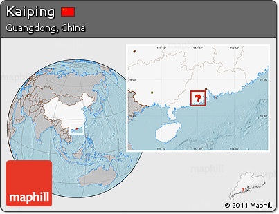 Gray Location Map of Kaiping, highlighted country, hill shading