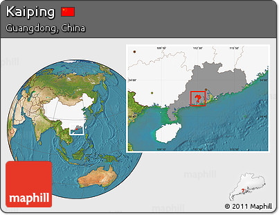 Satellite Location Map of Kaiping, highlighted country, highlighted parent region