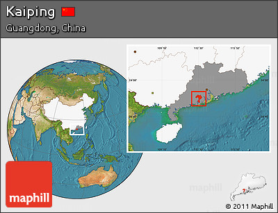 Satellite Location Map of Kaiping, highlighted country, highlighted parent region