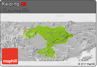 Physical Panoramic Map of Kaiping, lighten, desaturated