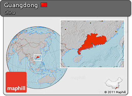 Gray Location Map of Guangdong, hill shading