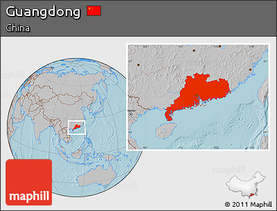 Gray Location Map of Guangdong, hill shading