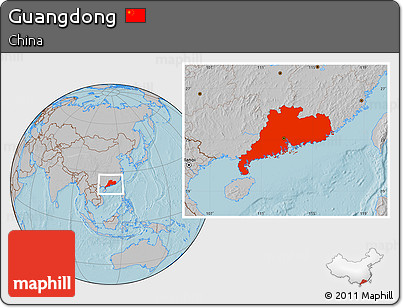 Gray Location Map of Guangdong, hill shading