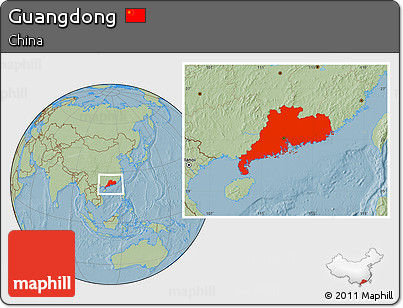 Savanna Style Location Map of Guangdong, hill shading