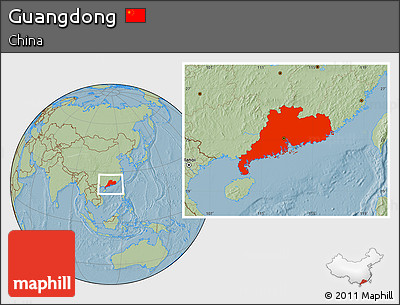 Savanna Style Location Map of Guangdong, hill shading