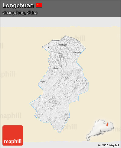 Classic Style 3D Map of Longchuan, single color outside