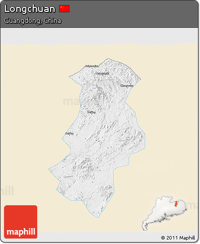 Classic Style 3D Map of Longchuan, single color outside