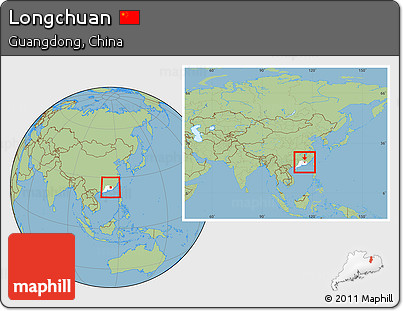 Savanna Style Location Map of Longchuan, highlighted parent region, within the entire country
