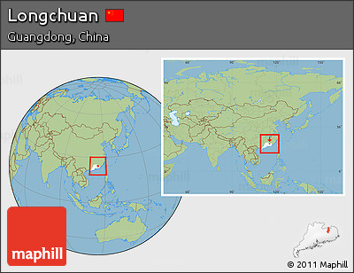 Savanna Style Location Map of Longchuan, highlighted parent region, within the entire country