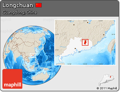 Shaded Relief Location Map of Longchuan, highlighted parent region