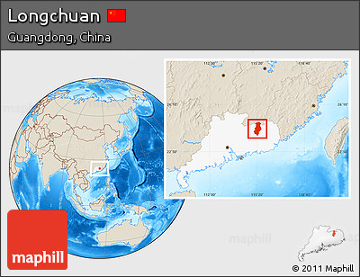 Shaded Relief Location Map of Longchuan, highlighted parent region