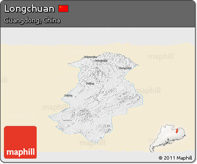 Classic Style Panoramic Map of Longchuan, single color outside