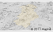 Shaded Relief Panoramic Map of Longchuan, desaturated
