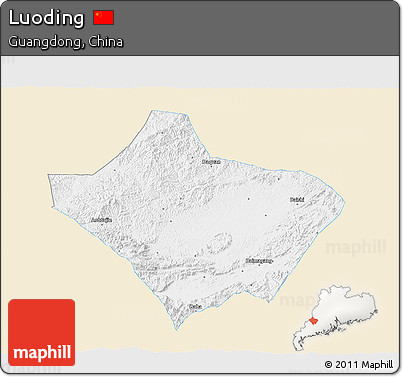 Classic Style 3D Map of Luoding, single color outside