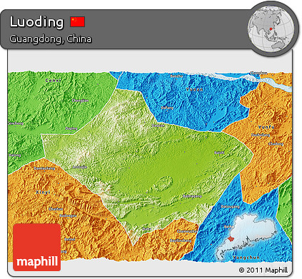 Physical 3D Map of Luoding, political outside
