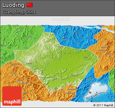 Physical 3D Map of Luoding, political outside