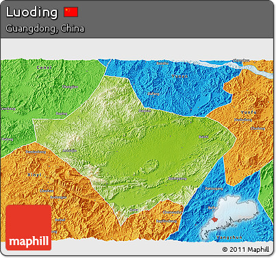 Physical 3D Map of Luoding, political outside