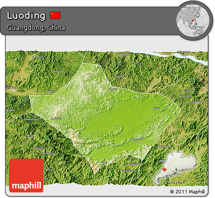 Physical 3D Map of Luoding, satellite outside