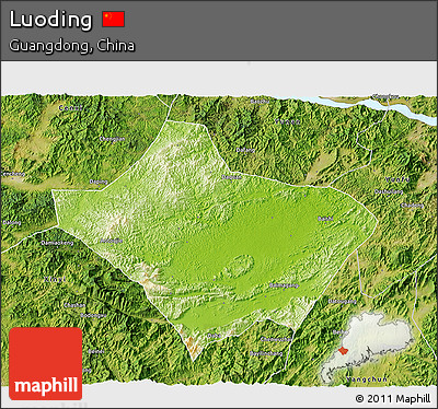 Physical 3D Map of Luoding, satellite outside