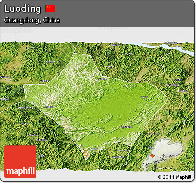 Physical 3D Map of Luoding, satellite outside